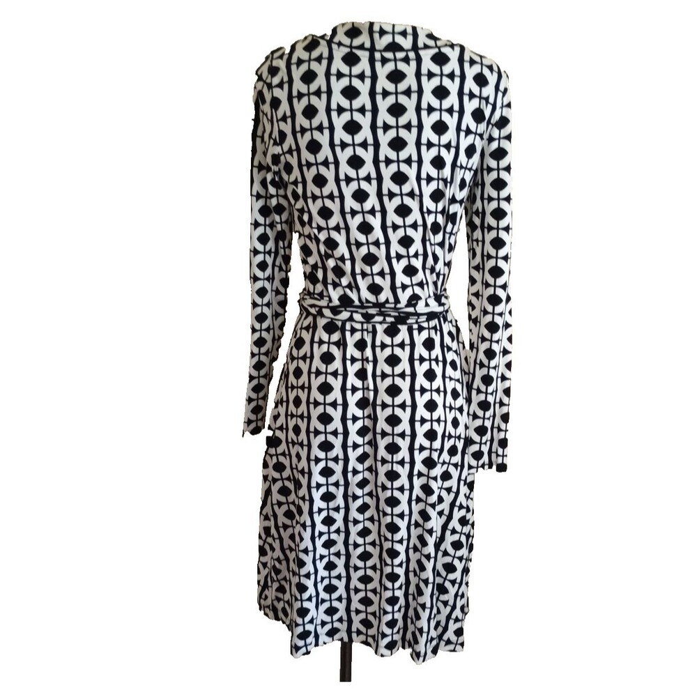 BANANA REPUBLIC Wrap Dress Womens Size M Black White Geometric Long Sleeve - Picture 4 of 9